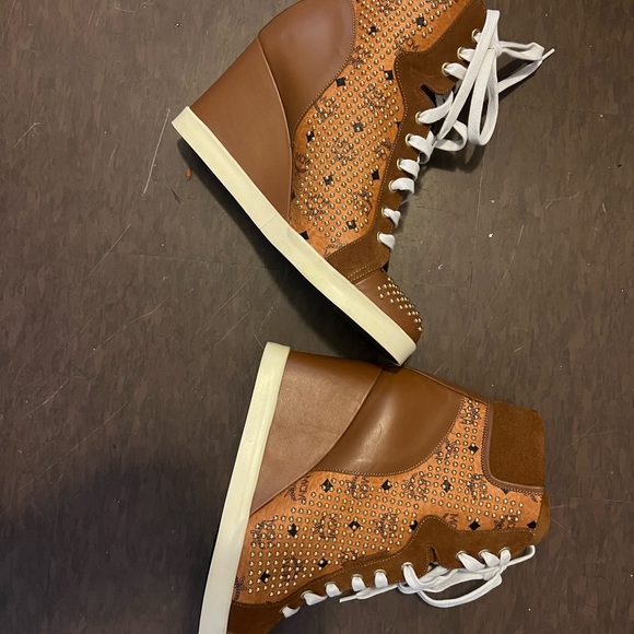 Authentic Brown MCM Studded Wedge Sneakers - Picture 5 of 5